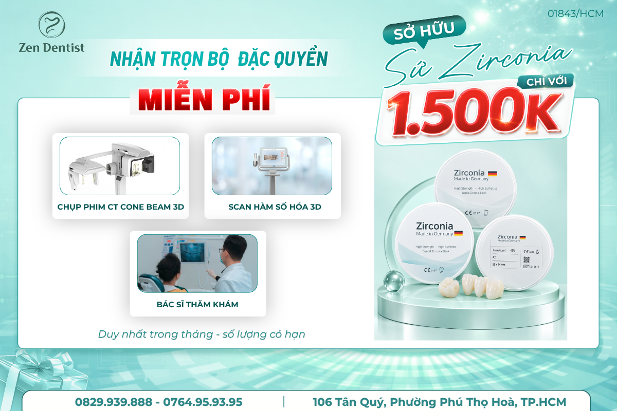 Ưu đãi răng sứ Zirconia Đức cao cấp chỉ 1 triệu 500