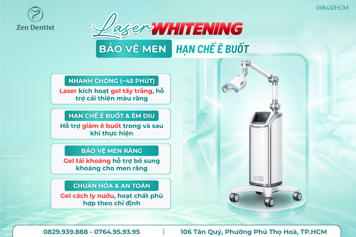 Tẩy trắng răng bằng Laser Whitening bảo vệ men răng hạn chế ê buốt